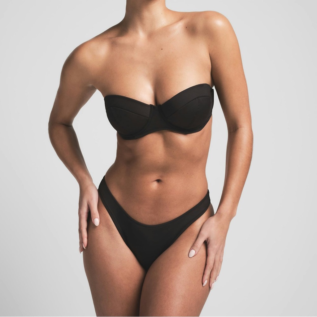 Skims Swim Dipped Mid Coverage Bikini Bottom Onyx Xs M